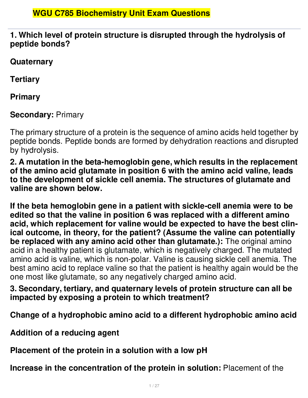 Preview image for WGU C785 Biochemistry Unit Exam Questions